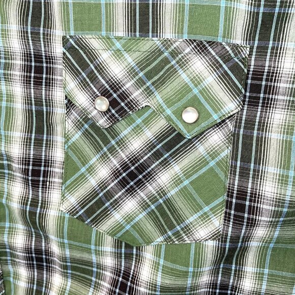 Wrangler Western Fashion Snap Shirt Mens Size XXL Vintage Long Sleeve Green Gray - Picture 3 of 13